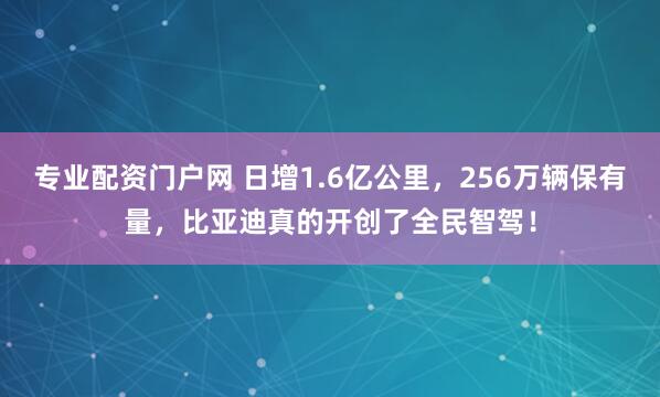 专业配资门户网 日增1.6亿公里，256万辆保有量，比亚迪真的开创了全民智驾！